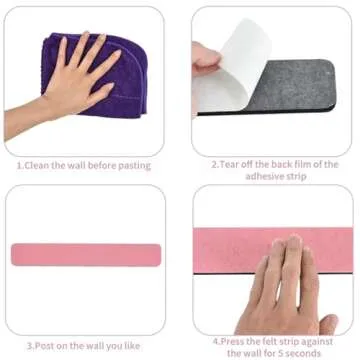 Vuzvuv 8Pcs Mixed Pink Cork Board Bar Strips with 50 Pushpins & 10 Wooden Clip Pushpins, Self-Adhesive Bulletin Board Strips for Wall, Felt Pin Board for Schedules Offices Home