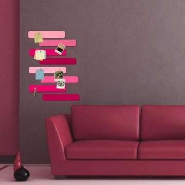 Vuzvuv 8Pcs Mixed Pink Cork Board Bar Strips with 50 Pushpins & 10 Wooden Clip Pushpins, Self-Adhesive Bulletin Board Strips for Wall, Felt Pin Board for Schedules Offices Home