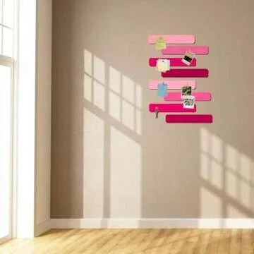 Vuzvuv 8Pcs Mixed Pink Cork Board Bar Strips with 50 Pushpins & 10 Wooden Clip Pushpins, Self-Adhesive Bulletin Board Strips for Wall, Felt Pin Board for Schedules Offices Home