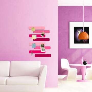 Vuzvuv 8Pcs Mixed Pink Cork Board Bar Strips with 50 Pushpins & 10 Wooden Clip Pushpins, Self-Adhesive Bulletin Board Strips for Wall, Felt Pin Board for Schedules Offices Home