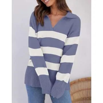 ZESICA Women's Striped Chunky Knit Oversized Pullover Sweater