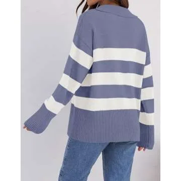 ZESICA Women's Striped Chunky Knit Oversized Pullover Sweater