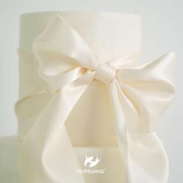 HUIHUANG 4 inch Wide Satin Ribbon Ivory Ribbon Solid Color Double-Faced Satin Ribbon Thick Ribbon for Wedding Chair Sash Wedding Decor Large Bows Making Flower Bouquet Sewing Crafts -10 Yards/Roll