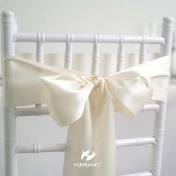 HUIHUANG 4 inch Wide Satin Ribbon Ivory Ribbon Solid Color Double-Faced Satin Ribbon Thick Ribbon for Wedding Chair Sash Wedding Decor Large Bows Making Flower Bouquet Sewing Crafts -10 Yards/Roll