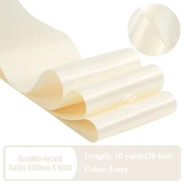 HUIHUANG 4 inch Wide Satin Ribbon Ivory Ribbon Solid Color Double-Faced Satin Ribbon Thick Ribbon for Wedding Chair Sash Wedding Decor Large Bows Making Flower Bouquet Sewing Crafts -10 Yards/Roll