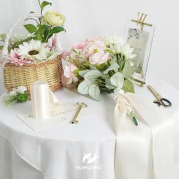 HUIHUANG 4 inch Wide Satin Ribbon Ivory Ribbon Solid Color Double-Faced Satin Ribbon Thick Ribbon for Wedding Chair Sash Wedding Decor Large Bows Making Flower Bouquet Sewing Crafts -10 Yards/Roll