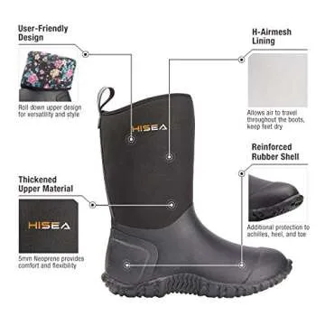HISEA Women's Rubber Garden Boots Waterproof Insulated Yard Gardening Shoes Mid Height for Mud Working Outdoor
