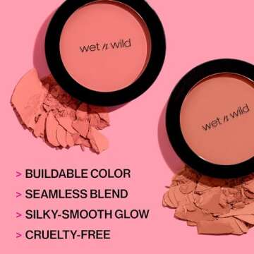 wet n wild Color Icon Blush, Effortless Matte Natural Sheer Glow & Seamless Blend, Luxuriously Infused Smooth Jojoba Oil, Cruelty-Free & Vegan - Pearlescent Pink(Packaged)