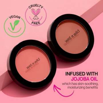 wet n wild Color Icon Blush, Effortless Matte Natural Sheer Glow & Seamless Blend, Luxuriously Infused Smooth Jojoba Oil, Cruelty-Free & Vegan - Pearlescent Pink(Packaged)