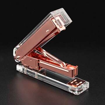 Gutyble Rosegold Office Supplies Set,Package Contains Stapler,Tape Dispenser,Staple Remover,Scissors,Binder Clips,Paper Clips,Push Pins and 1000pcs Staples.Acrylic Office Desk Accessories Kits