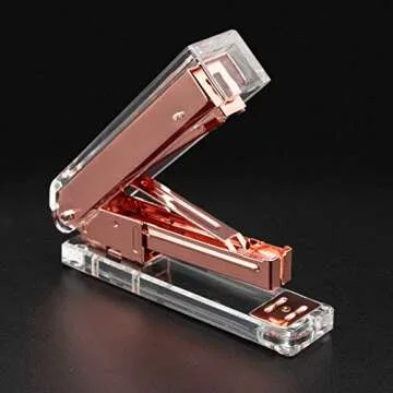 Gutyble Rosegold Office Supplies Set,Package Contains Stapler,Tape Dispenser,Staple Remover,Scissors,Binder Clips,Paper Clips,Push Pins and 1000pcs Staples.Acrylic Office Desk Accessories Kits