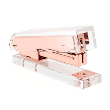 Gutyble Rosegold Office Supplies Set,Package Contains Stapler,Tape Dispenser,Staple Remover,Scissors,Binder Clips,Paper Clips,Push Pins and 1000pcs Staples.Acrylic Office Desk Accessories Kits