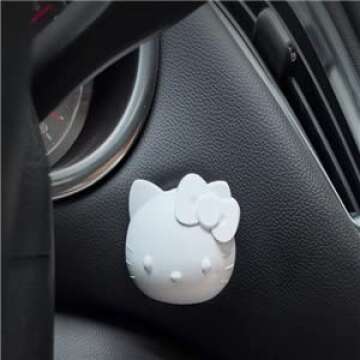 Car Engine Start Stop Button Cover, Ladies car Interior, Cute 3D Start Button Ignition Switch Decorative Ring Press Start Cover Protective Cover Accessory zinc Alloy Universal (White)