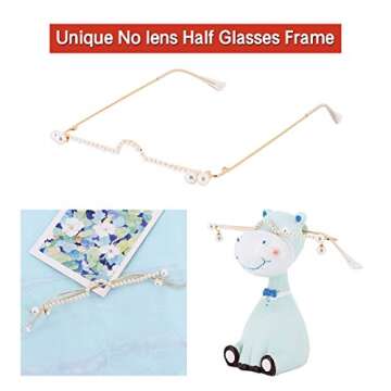 Testudineus No Lens Diamond Eyeglasses Decor Retro Half Glasses Frame Women Metal Without Lens Glasses