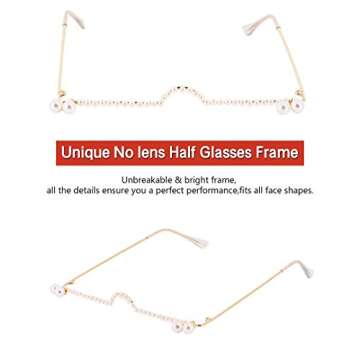 Testudineus No Lens Diamond Eyeglasses Decor Retro Half Glasses Frame Women Metal Without Lens Glasses