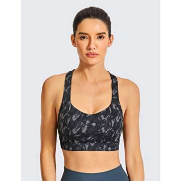 CRZ YOGA Women's Strappy Sports Bra Full Coverage Padded Full Size Criss Cross Workout Yoga Bra Tops