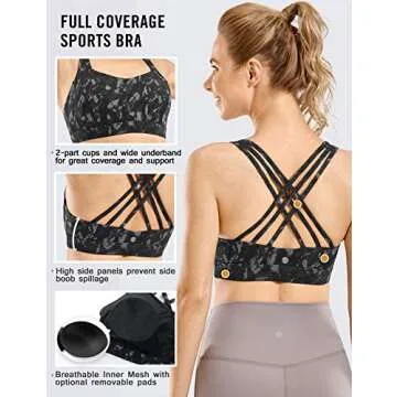 CRZ YOGA Women's Strappy Sports Bra Full Coverage