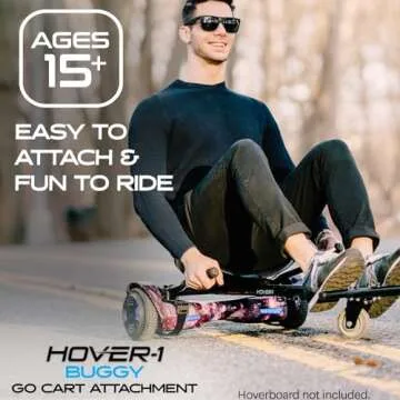 Hover-1 Kart Buggy Hoverboard Attachment | Compatible with Most 6.5" & 8" Electric Hoverboards, Hand-Operated Rear Wheel Control, Adjustable Frame & Straps, Easy Assembly & Install Hoverboard Go Kart