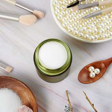 4oz Glass Jars with Lids, HOA Kinh 12 Pack Green Frosted Glass Jars with Lid Empty Cosmetic Containers Round Airtight Glass Jar with Black Lids for Storing Lotions, Powders, and Ointments