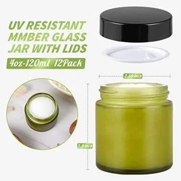 4oz Glass Jars with Lids, HOA Kinh 12 Pack Green Frosted Glass Jars with Lid Empty Cosmetic Containers Round Airtight Glass Jar with Black Lids for Storing Lotions, Powders, and Ointments