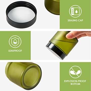 4oz Glass Jars with Lids, HOA Kinh 12 Pack Green Frosted Glass Jars with Lid Empty Cosmetic Containers Round Airtight Glass Jar with Black Lids for Storing Lotions, Powders, and Ointments