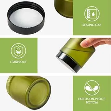4oz Glass Jars with Lids, HOA Kinh 12 Pack Green Frosted Glass Jars with Lid Empty Cosmetic Containers Round Airtight Glass Jar with Black Lids for Storing Lotions, Powders, and Ointments