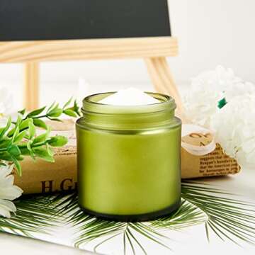 4oz Glass Jars with Lids, HOA Kinh 12 Pack Green Frosted Glass Jars with Lid Empty Cosmetic Containers Round Airtight Glass Jar with Black Lids for Storing Lotions, Powders, and Ointments