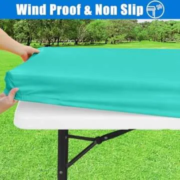 Spotjoy Rectangle Picnic Table Cloth, Waterproof Elastic Fitted Tablecloths, Washable Polyester Table Cover for Camping, Indoor and Outdoor (Aqua, 24"x48")