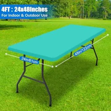 Spotjoy Rectangle Picnic Table Cloth, Waterproof Elastic Fitted Tablecloths, Washable Polyester Table Cover for Camping, Indoor and Outdoor (Aqua, 24"x48")