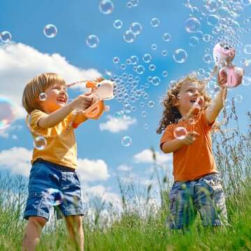 Bubble Gun with Handle & Strap, Portable Automatic Dog Bubble Machine Gun for Toddlers Kids 1-3 4-8 with Lights Music, 360°Leak Proof Bubble Blower for Birthday Girls Boys Pet Gifts