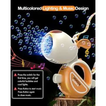 Bubble Gun with Handle & Strap, Portable Automatic Dog Bubble Machine Gun for Toddlers Kids 1-3 4-8 with Lights Music, 360°Leak Proof Bubble Blower for Birthday Girls Boys Pet Gifts