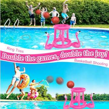 Uniqhia Pool Floats Toys Set, 2-in-1 Floating Basketball Hoops & Pool Ring Toss, Fun Summer Water Ga...