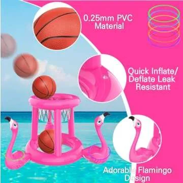 Uniqhia Pool Floats Toys Set, 2-in-1 Floating Basketball Hoops & Pool Ring Toss, Fun Summer Water Games for Kids Ages 8-12