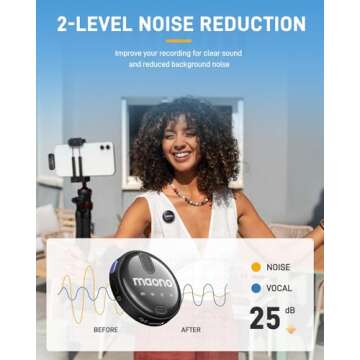 MAONO Wireless Lavalier Microphone for iPhone 15 & Android, USB C Clip on Lapel Mic with Professional Noise Cancelling, 4-Stage Gain, 36H Working Time for Video Recording, YouTube, Vlogging, Streaming