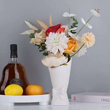 Frosted Porcelain Floral Handmade Vases,Frosted ceramic vases,Geometric Ceramic Flower Vase for Modern Home Decoration and high-end wedding,Matte Frosted Texture Bud Flower Vase (Roll Vase)