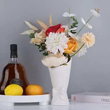 Frosted Porcelain Floral Handmade Vases,Frosted ceramic vases,Geometric Ceramic Flower Vase for Modern Home Decoration and high-end wedding,Matte Frosted Texture Bud Flower Vase (Roll Vase)