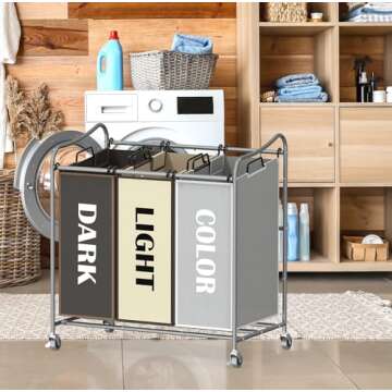 Heavy Duty 3-Bag Laundry Sorter Rolling Cart