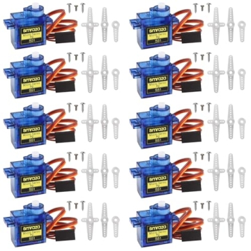 Smraza 10 Pcs SG90 9G Micro Servo Metal Geared Motor Kit for RC Robot Arm/Hand/Control with Cable, M...
