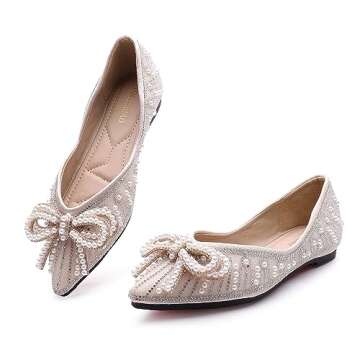 YQRUIMIAO Flats Shoes Women Rhinestone Wedding Flats Pointed Toe Ballet Flat Shoe Low Heel Dress Sho...