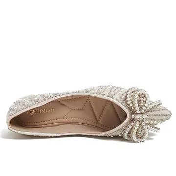 YQRUIMIAO Flats Shoes Women Rhinestone Wedding Flats Pointed Toe Ballet Flat Shoe Low Heel Dress Shoes Sparkly Flats for Women Apricot Size - 10.5