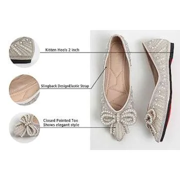 YQRUIMIAO Flats Shoes Women Rhinestone Wedding Flats Pointed Toe Ballet Flat Shoe Low Heel Dress Shoes Sparkly Flats for Women Apricot Size - 10.5