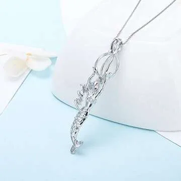 LGSY Mermaid Cage Pendants - Sterling Silver for Pearl Jewelry