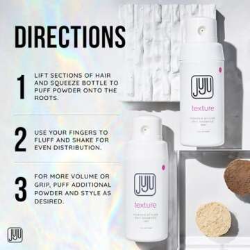 Juju Styling Texture Powder & Dry Shampoo Powder Pump 2 oz Powder Styler Dry Shampoo (Dark) - Natural Volumizing Hair Powder, Oil-Absorbing Dry Shampoo, Travel Size Hair Care for All Hair Types