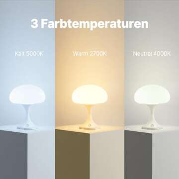 MAGCHARM Mushroom Lamp, 5W LED Cordless Rechargeable Table Lamp with Glass Shade, Small Retro Dimmable Touch Light with 3 Color Temps, Aesthetic Mid Century Bedside Light for Bedroom Ambient, White