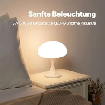 MAGCHARM Mushroom Lamp, 5W LED Cordless Rechargeable Table Lamp with Glass Shade, Small Retro Dimmable Touch Light with 3 Color Temps, Aesthetic Mid Century Bedside Light for Bedroom Ambient, White