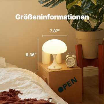 MAGCHARM Mushroom Lamp, 5W LED Cordless Rechargeable Table Lamp with Glass Shade, Small Retro Dimmable Touch Light with 3 Color Temps, Aesthetic Mid Century Bedside Light for Bedroom Ambient, White