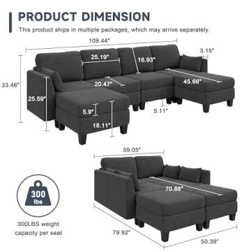Huatean Modular Sectional Sofa with Memory Foam Comfort