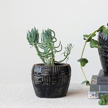 Creative Co-Op Embossed Terracotta Black Planter