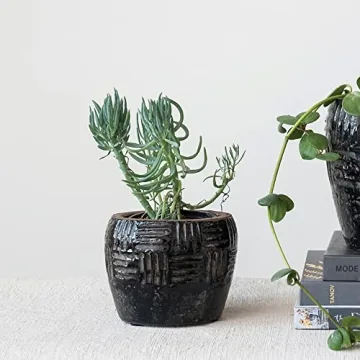 Creative Co-Op Embossed Terracotta Black Planter