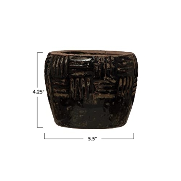Creative Co-Op Embossed Terracotta Black Planter